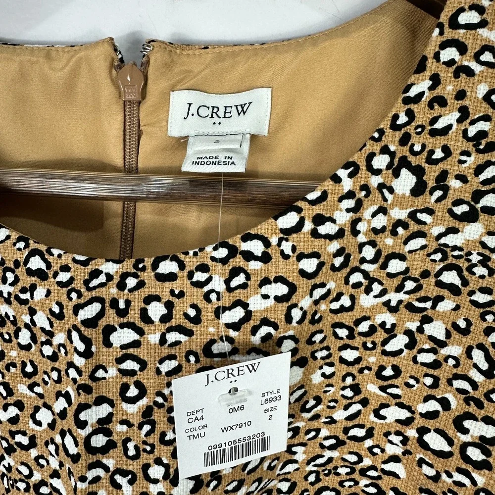 J.Crew‎ Leopard Animal Print Sheath Dress Womens 2 Sleeveless Office Career NWT